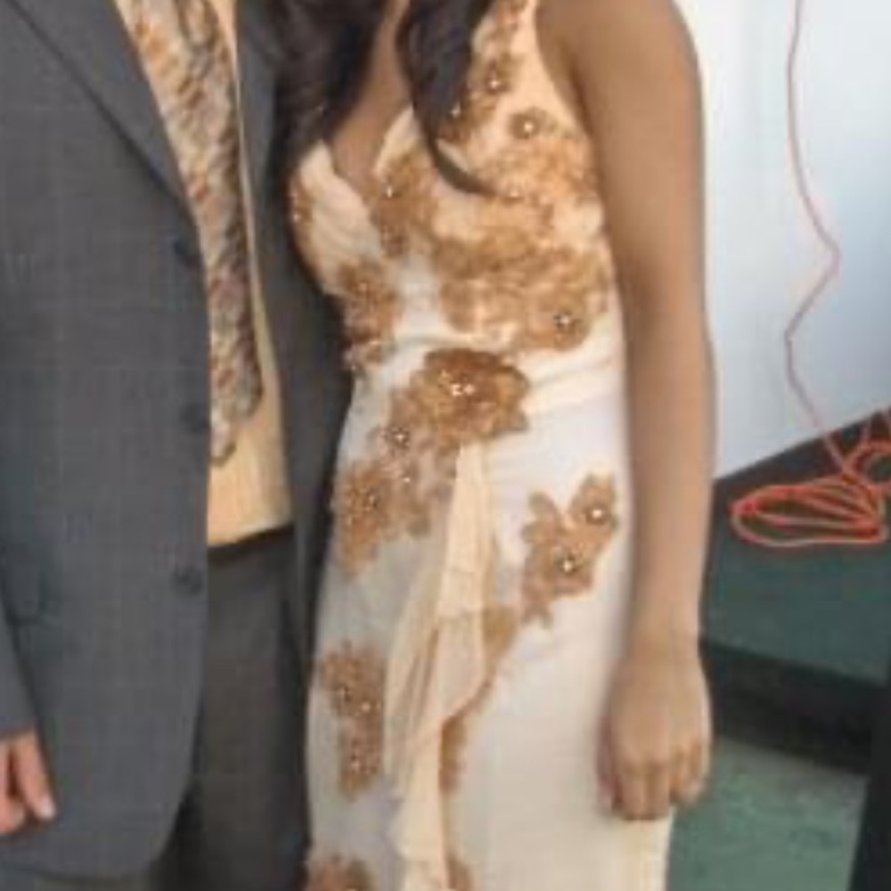 Chiffon cream lace gown - Picture 4 of 11